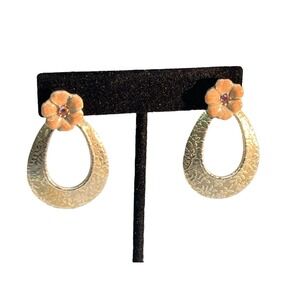 Vintage Silver Tone & Pink Enamel Pink Crystal Drop Dangle‎ Post Earrings Boho